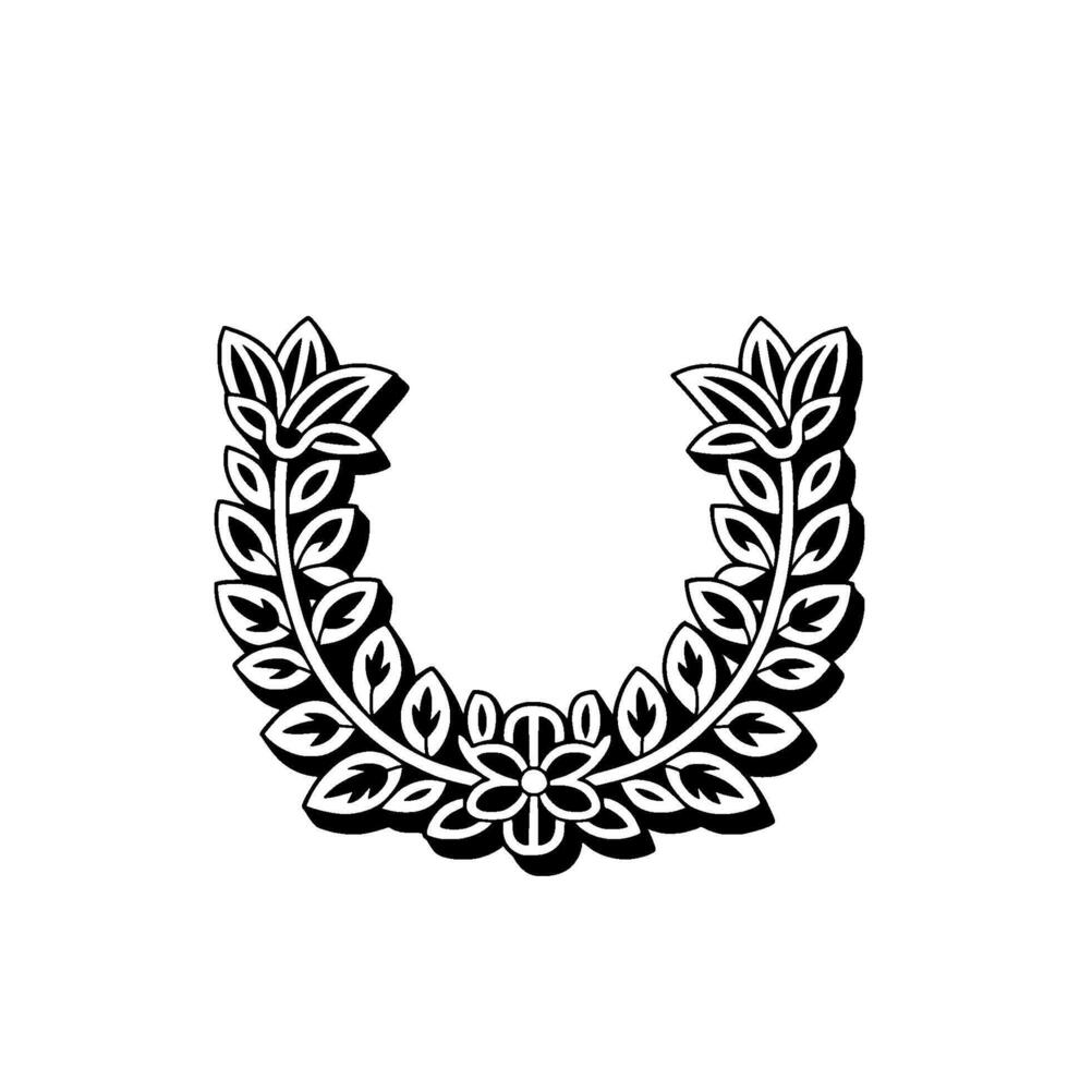 Elegant Laurel Wreath with Shadow, Black and White vector