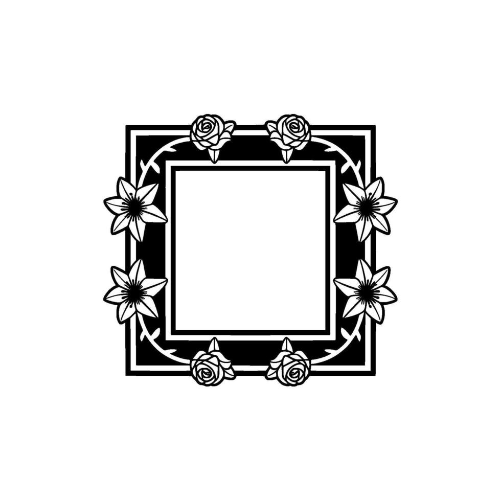 Elegant Floral Frame Black and White for Invitations, Logos Branding vector