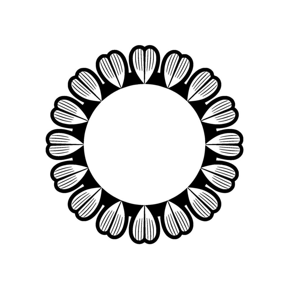 Minimalist Floral Mandala Frame, Black and White, Isolated vector