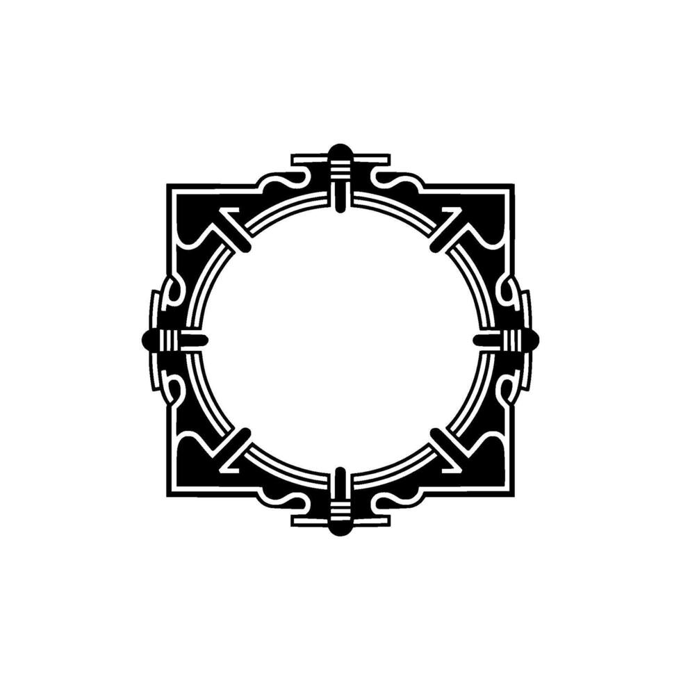 Art Deco Frame Black White, Geometric Circle with Decorative Border vector