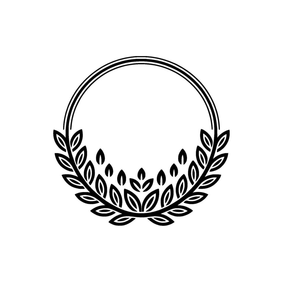 Elegant Circular Laurel Wreath , Black White, Minimalist vector