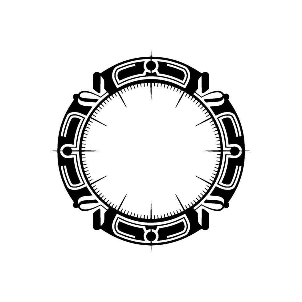 Decorative Art Deco Compass Rose , Black White Minimalist vector