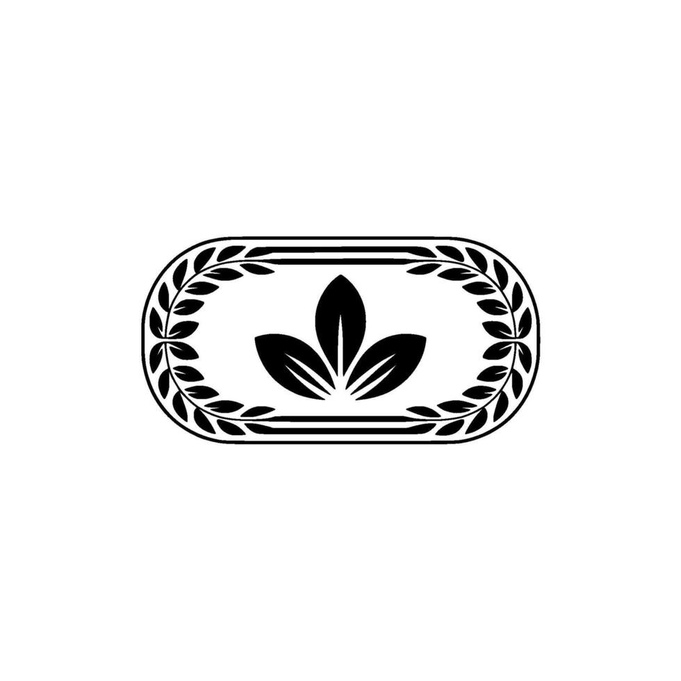 Elegant Black and White Leaf in Oval Frame, Minimalist vector