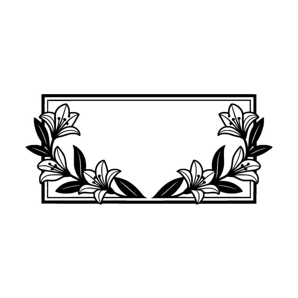 Lily Frame, Elegant Black and White Floral Border for Elements vector