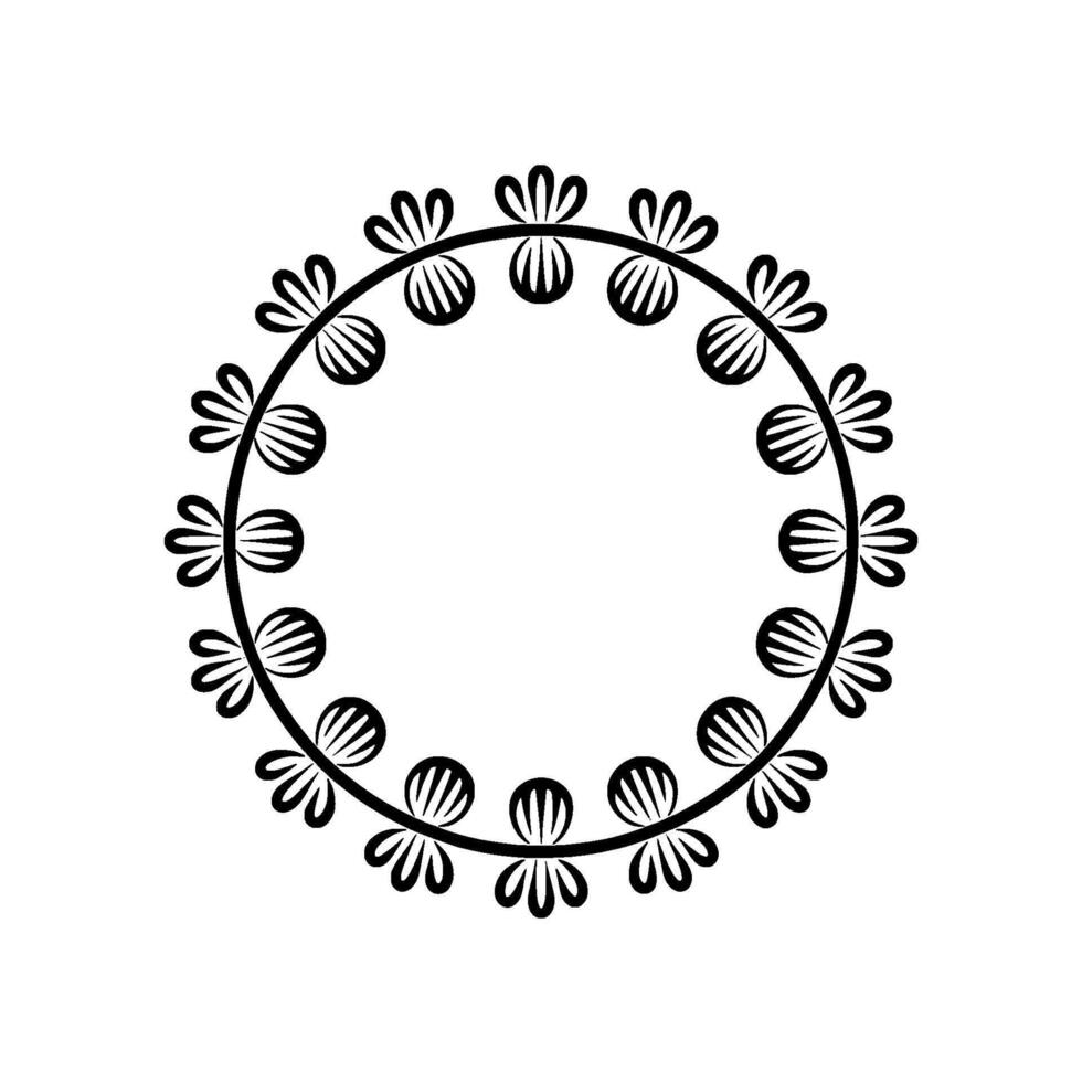 Black White Floral Circle Frame Minimalist vector