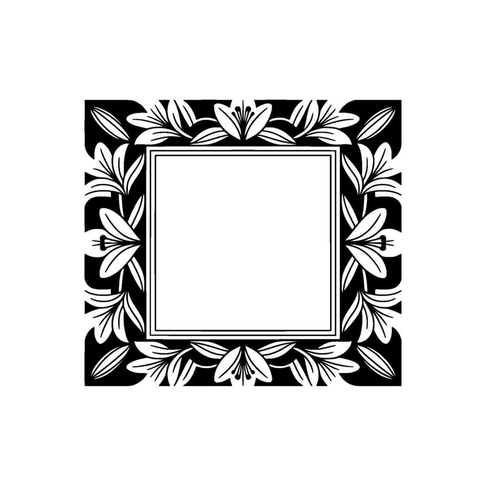 Elegant Floral Frame in Black and White on White Background vector