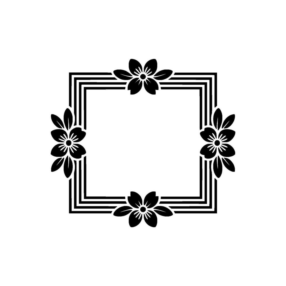 Floral Frame Minimalist Black White for Invitations Decor vector