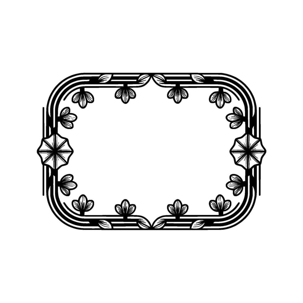 Elegant Art Deco Floral Frame with Geometric , Black on White vector