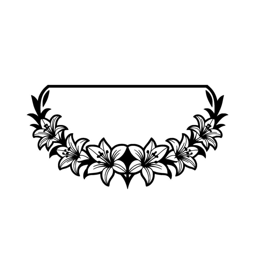 Floral Frame Silhouette, Elegant Lilies, Black and White vector