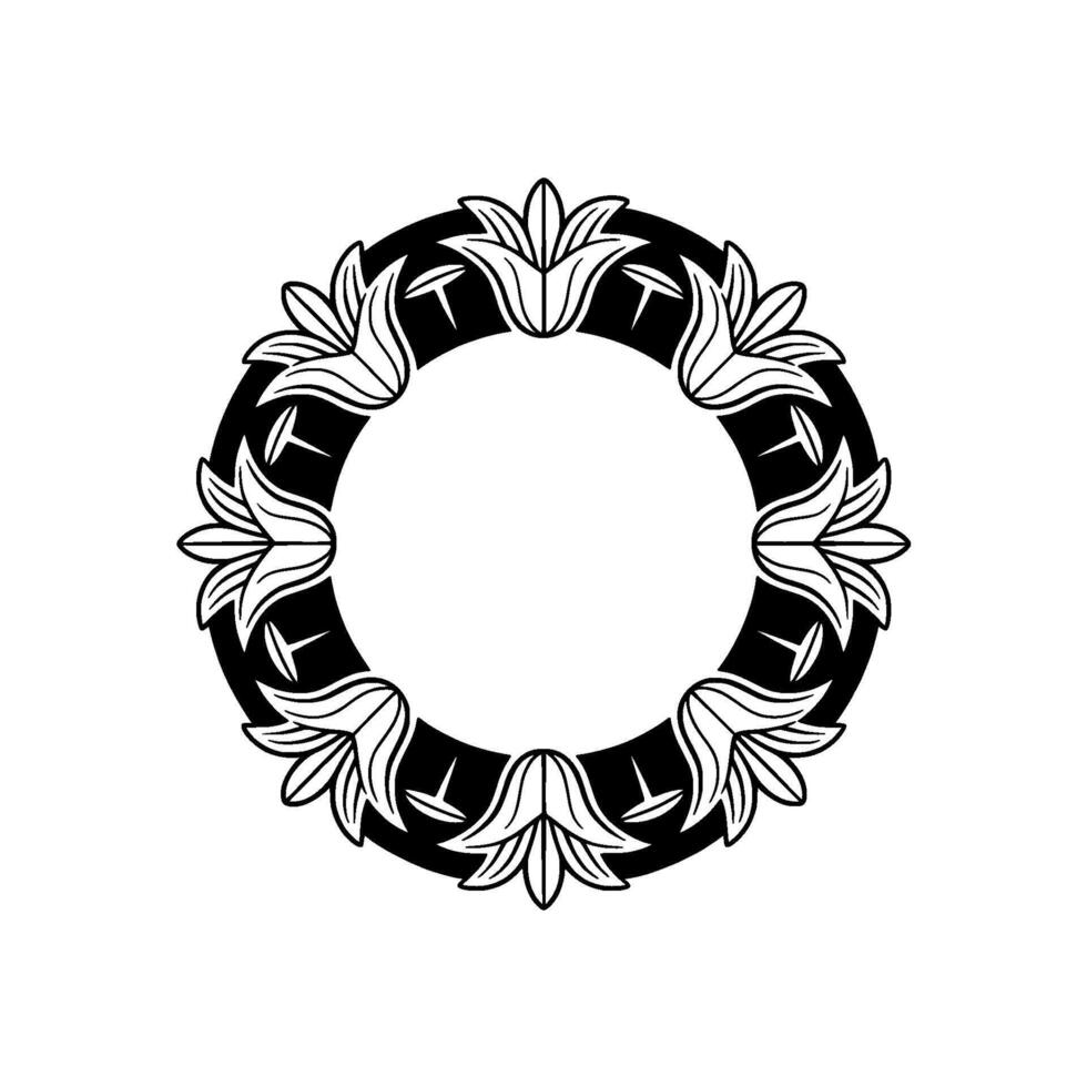 Elegant Floral Wreath in Black and White, Ornamental Frame vector