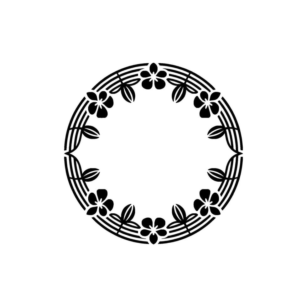Minimalist Floral Circle Frame, Black and White Decorative Element vector