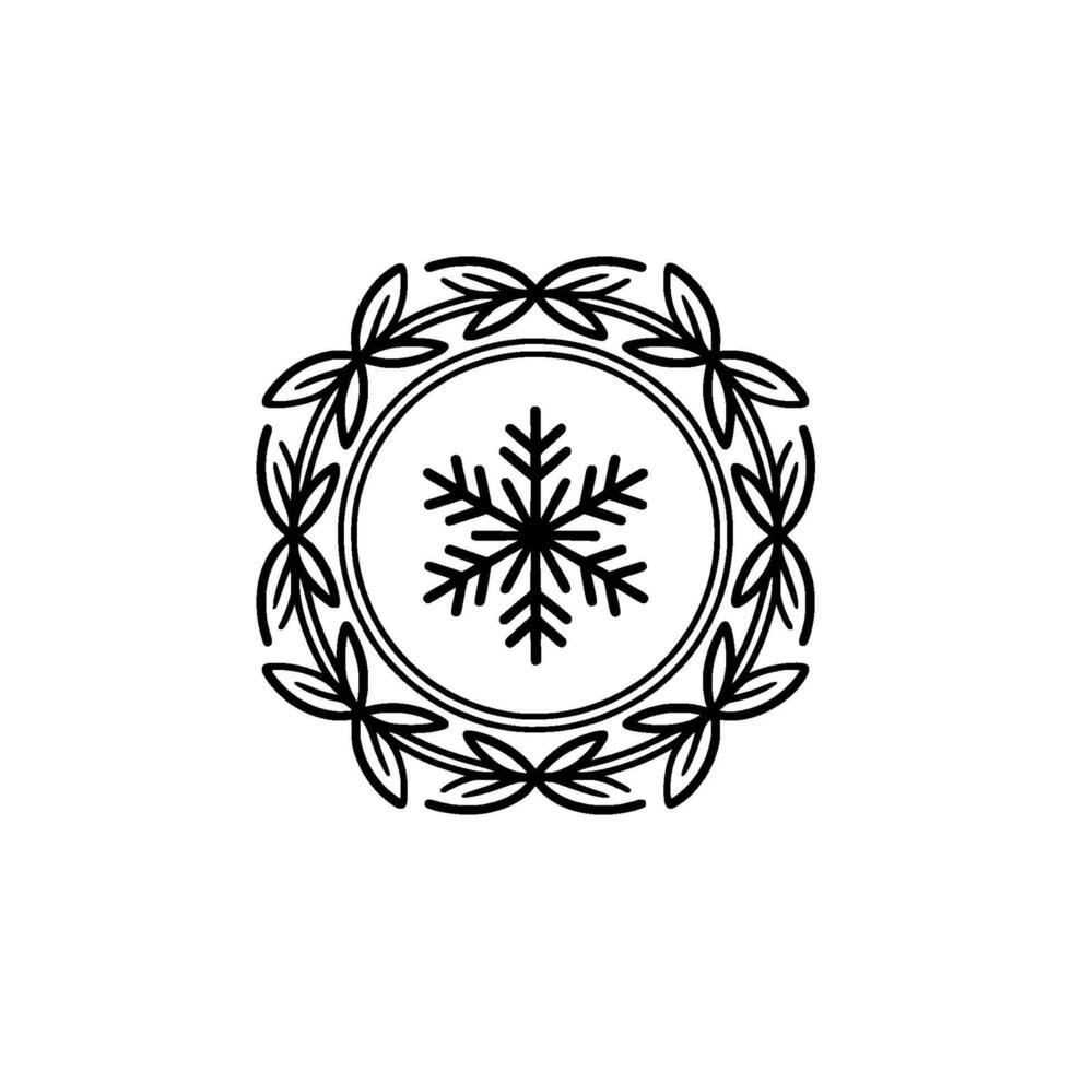 Minimalist Snowflake Emblem with Botanical Frame vector
