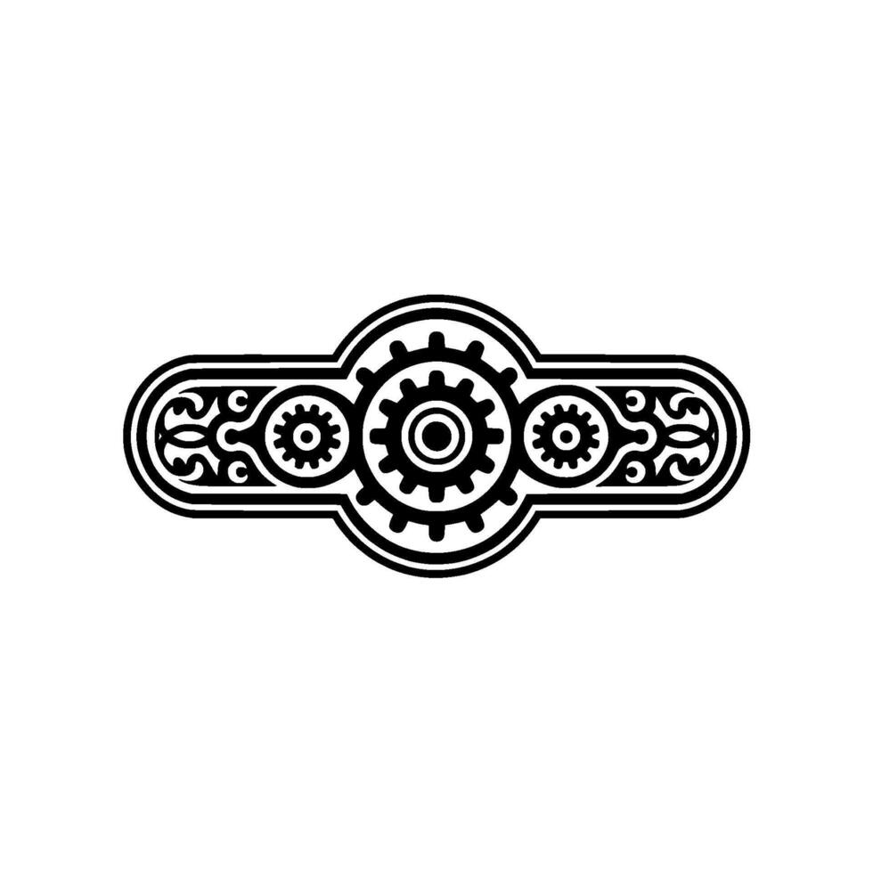 Ornamental Gear and Scrollwork Element, Black and White vector