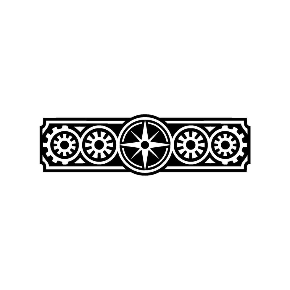 Steampunk Border Element with Gears and Compass Rose Illustration vector