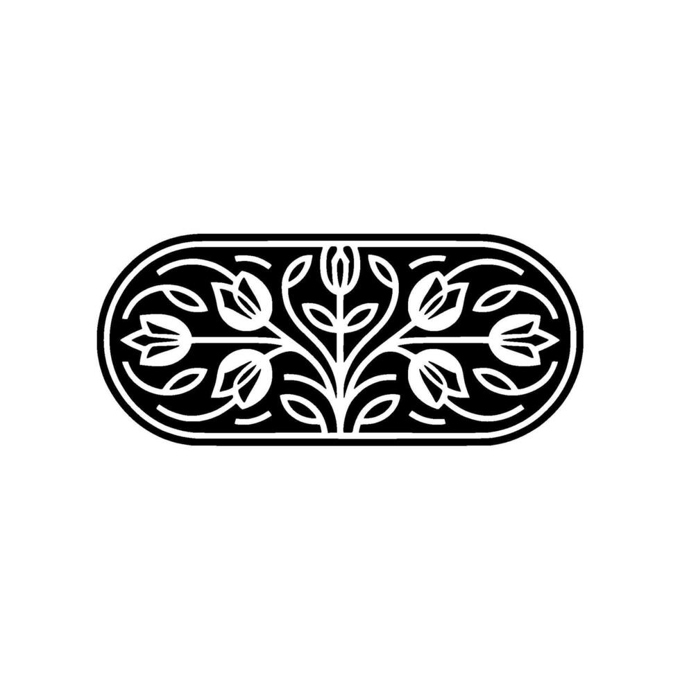Black and White Floral Border Element, Minimalist Style vector