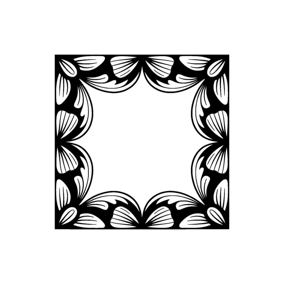 Floral Frame Black White Border , Elegant Decorative vector