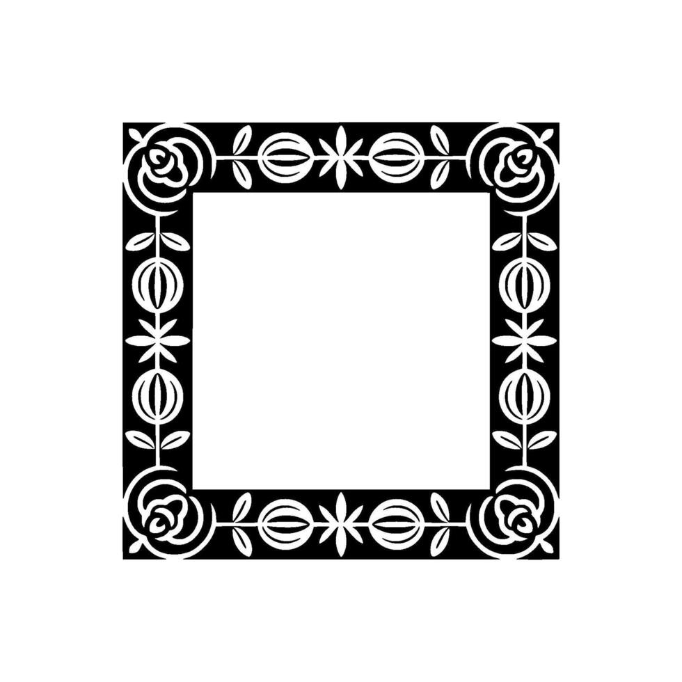 Minimalist Floral Border Frame, Black and White, Decorative Element vector