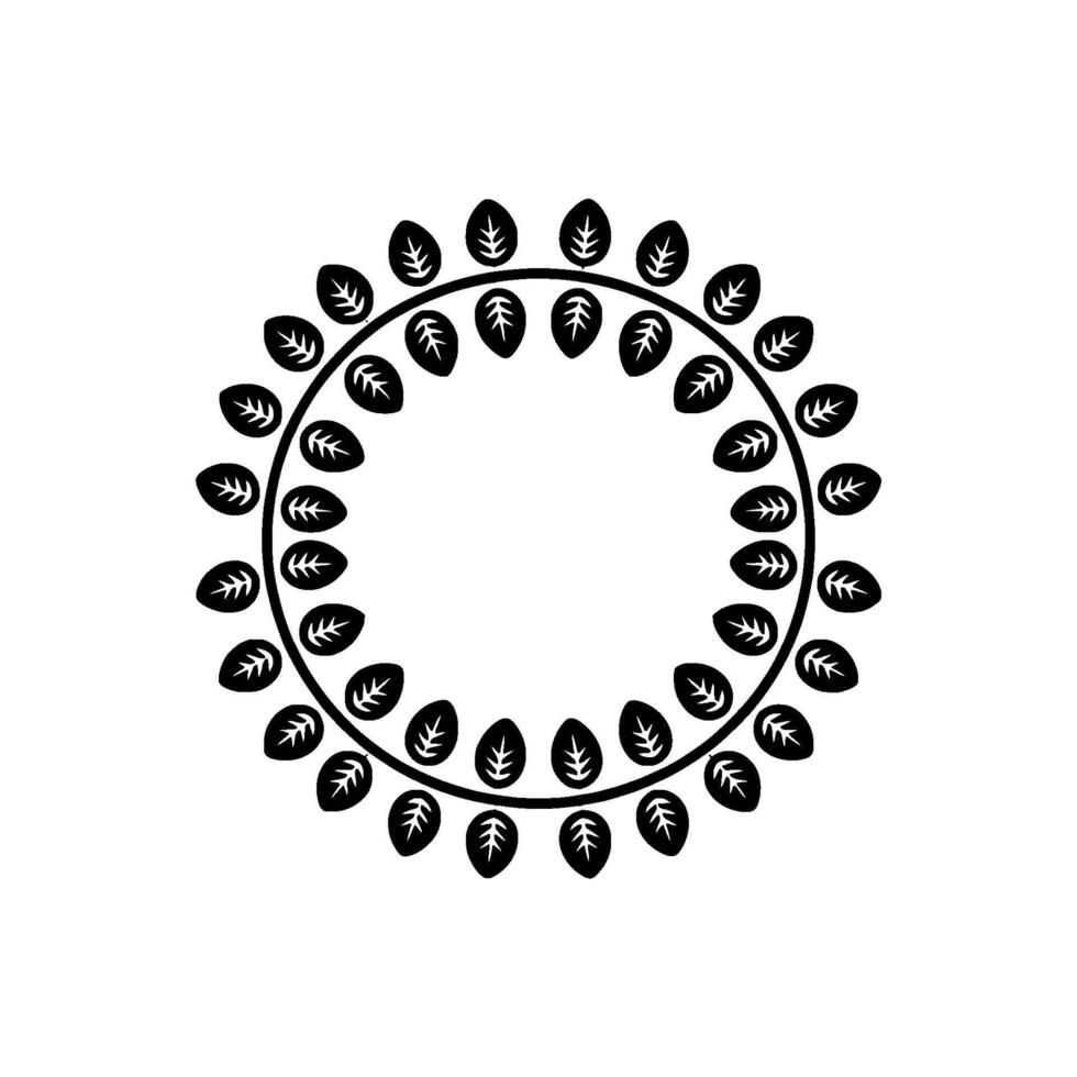 Minimalist Leaf Circle Frame , Monochrome vector