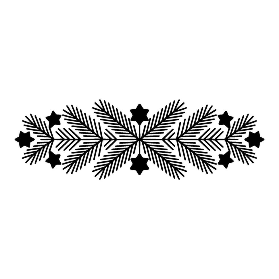 Minimalist Christmas Spruce and Star Border Ornament, Black White vector