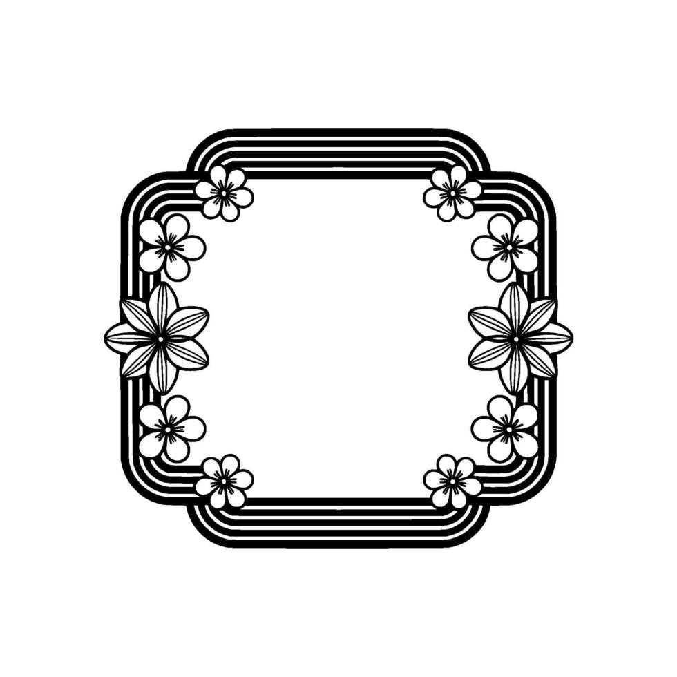 Floral Frame Retro Black White vector