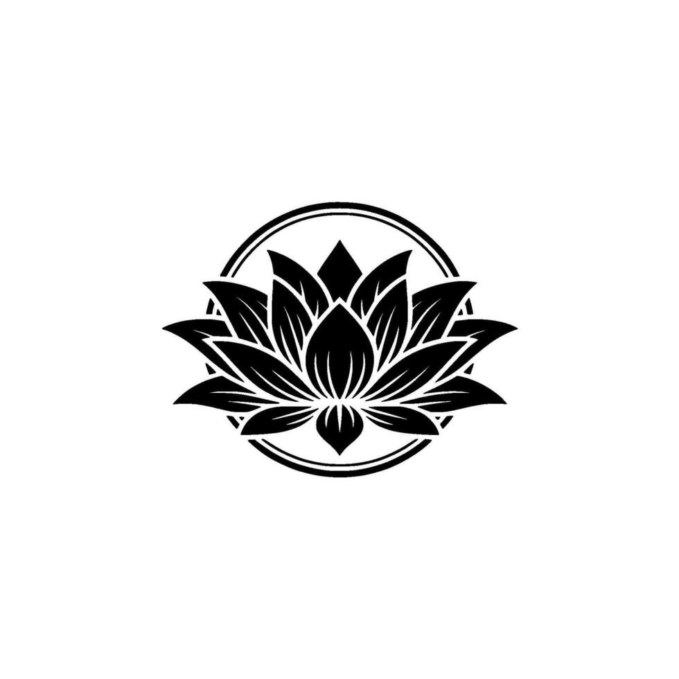 Black Lotus Flower on White Background, Minimalist vector