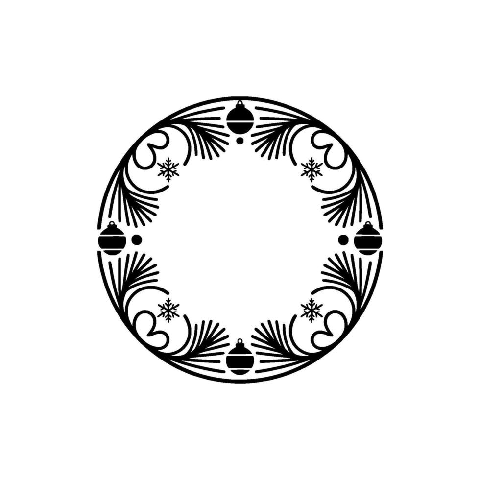 Minimalist Christmas Wreath Frame Black White vector