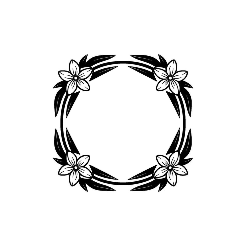 Elegant Floral Frame Black White Minimalist Botanical vector