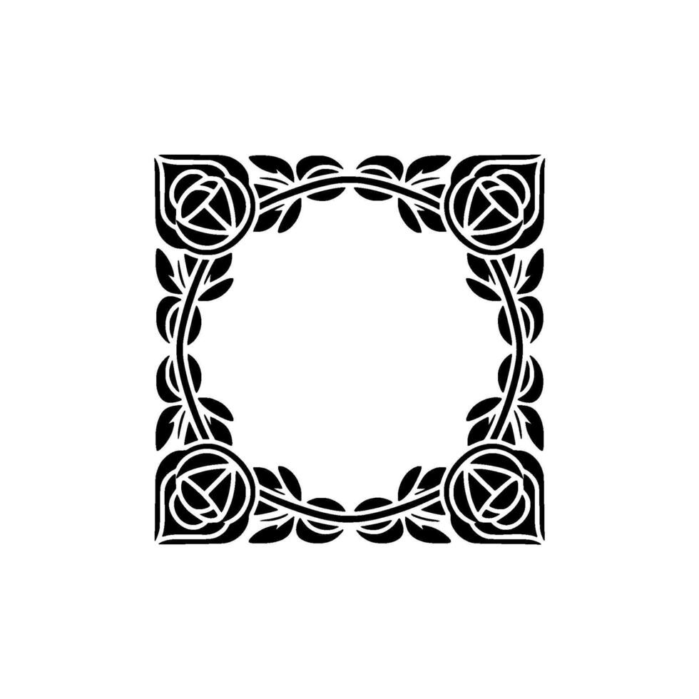 Elegant Black Floral Frame on White, Minimalist Art Nouveau vector