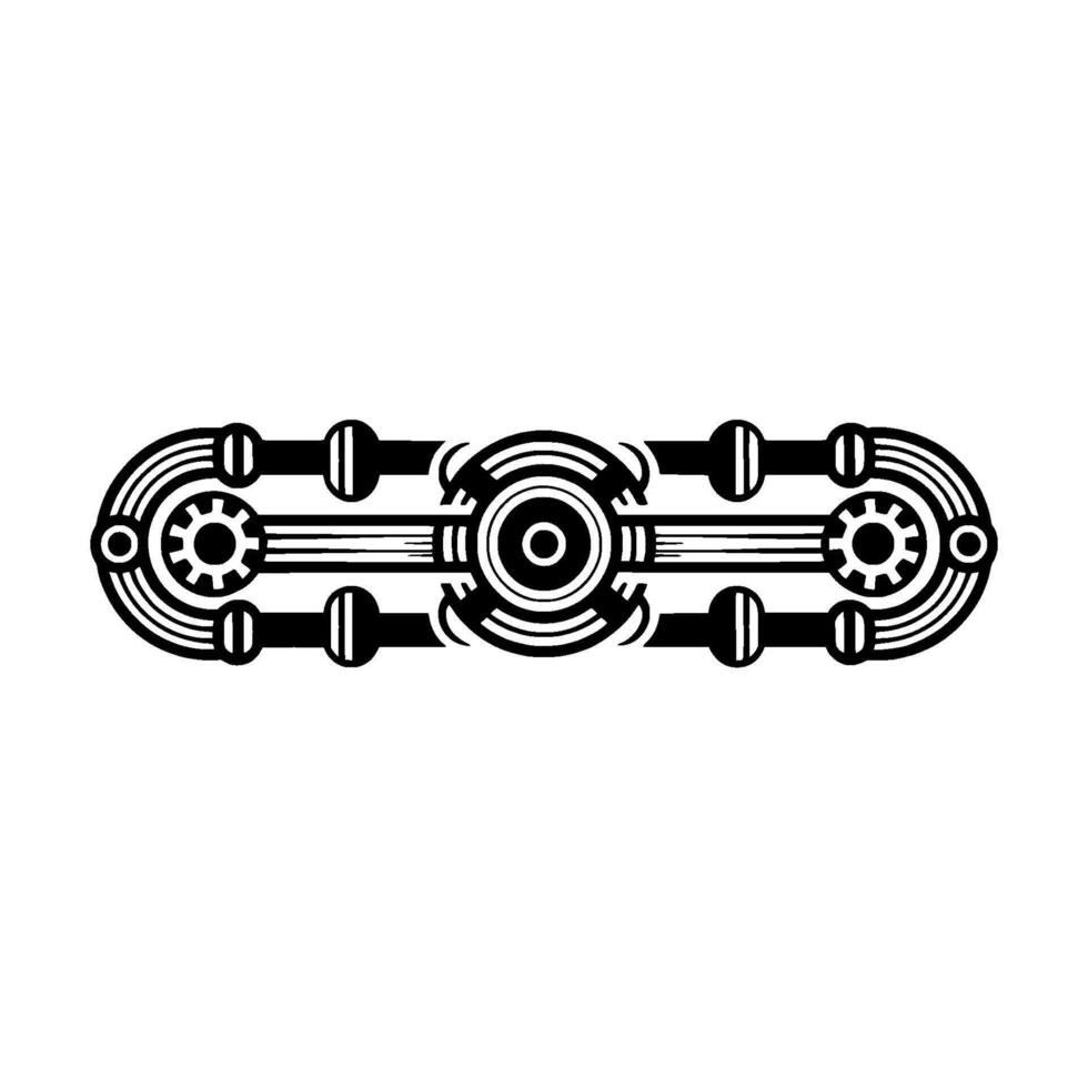 Abstract Art Deco Mechanical Element, Geometric, Black White, Isolated vector