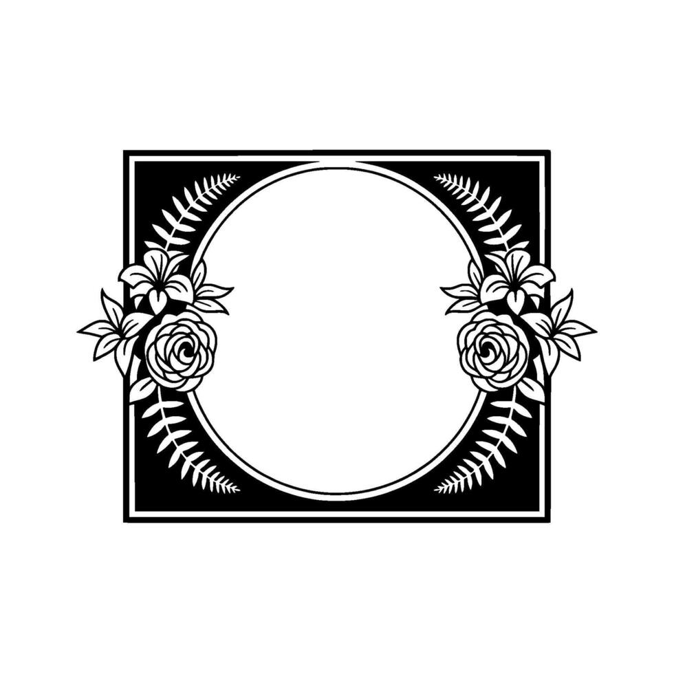 Floral Frame , Black and White, Elegant Element vector