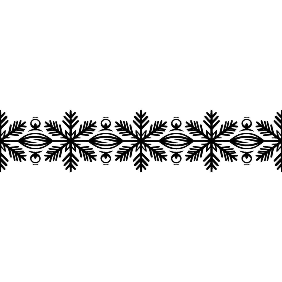 Minimalist Winter Snowflake Border, Black on White vector