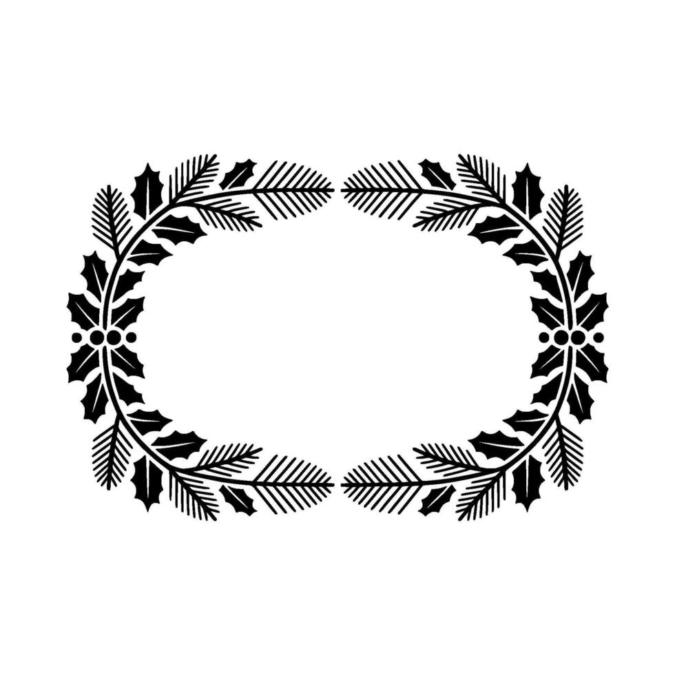 Minimalist Christmas Wreath Frame Holly Pine on White vector