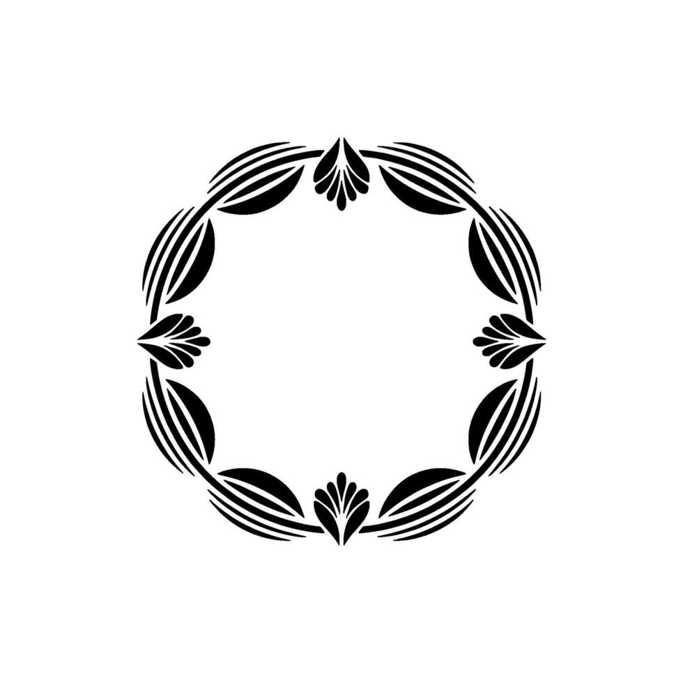 Elegant Minimalist Floral Circle Frame, Black and White, Decorative Element vector