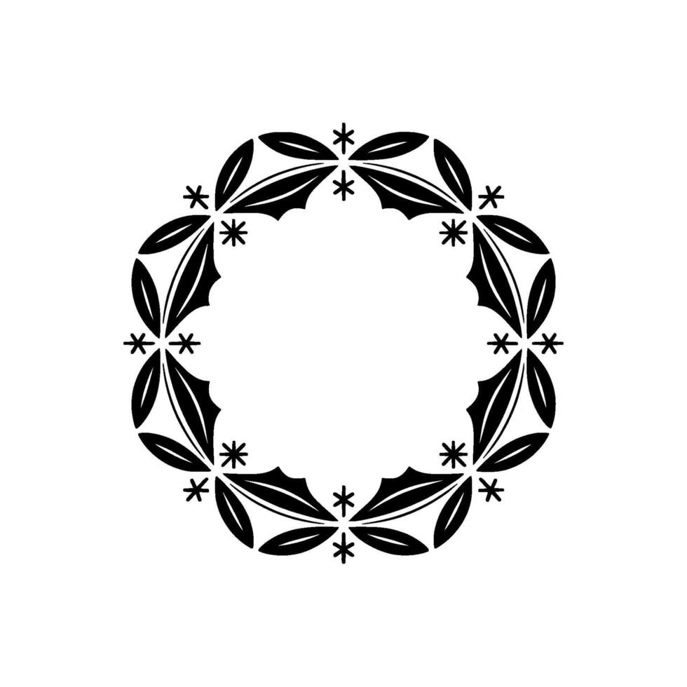 Geometric Black Leaf Circle Ornament on White Background vector