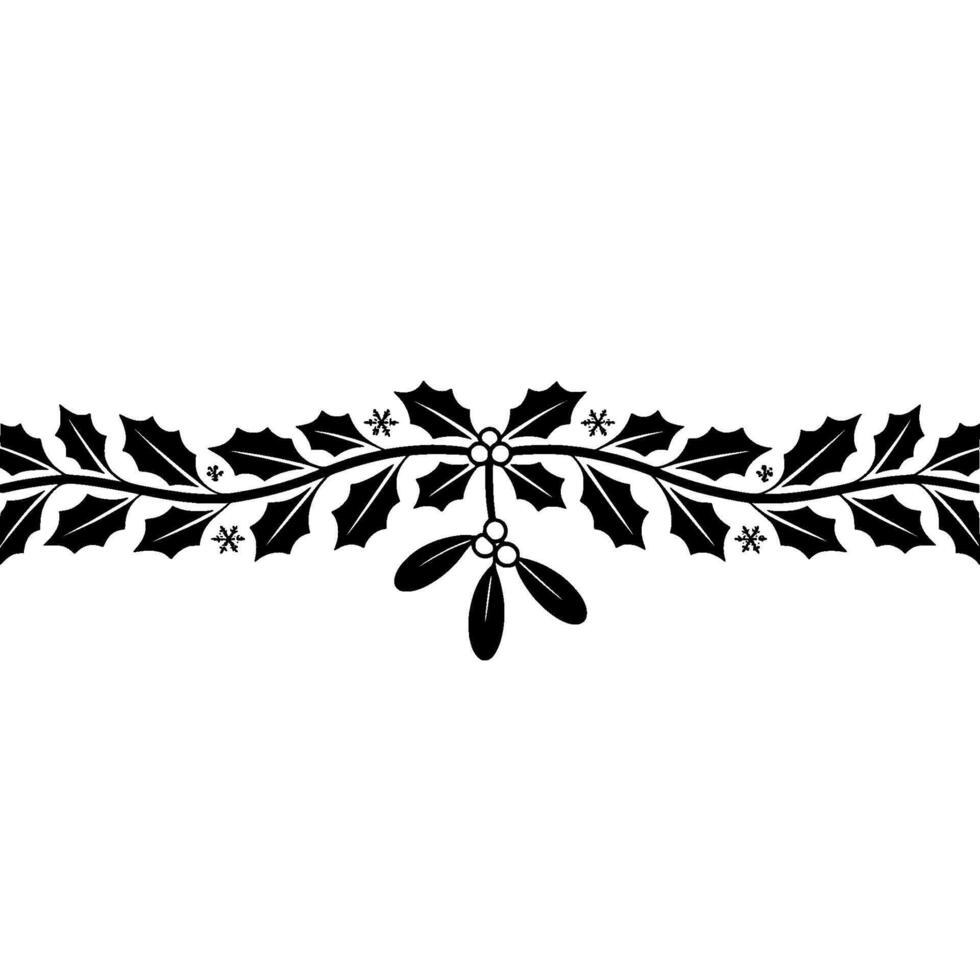 Elegant Christmas Holly Border with Mistletoe and Snowflakes vector