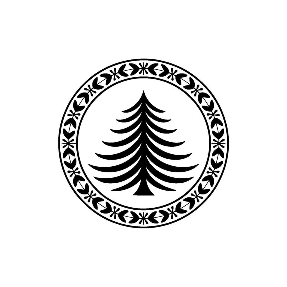 Minimalist Christmas Tree Emblem in Circle, Decorative Border vector