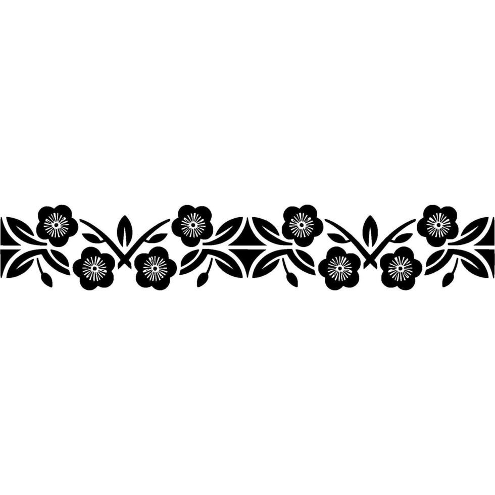 Elegant Black White Floral Border, Japanese vector