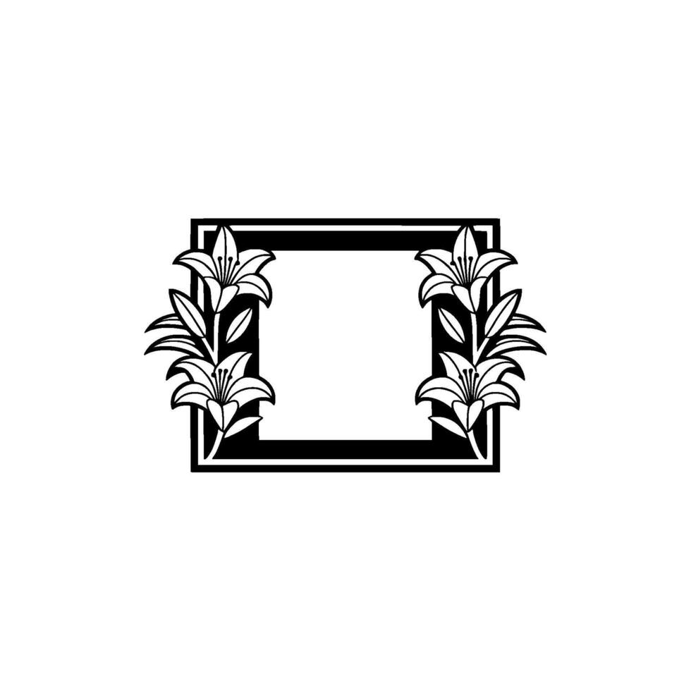 Elegant Lily Frame in Black and White Botanical Element vector