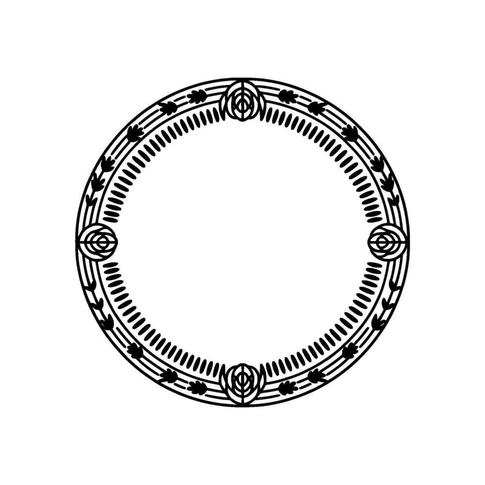 Circular Floral Frame, Minimalist Black and White vector