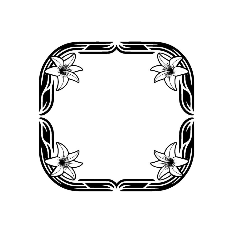 Art Nouveau Floral Frame, Black and White, Elegant Element vector