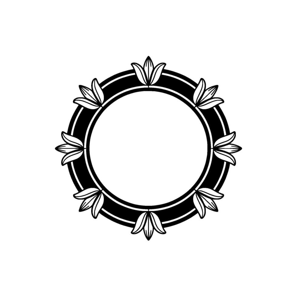 Minimalist Floral Frame , Black White, Circular Ornament vector
