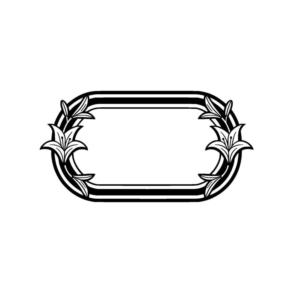 Elegant Floral Oval Frame in Black and White, Decorative vector