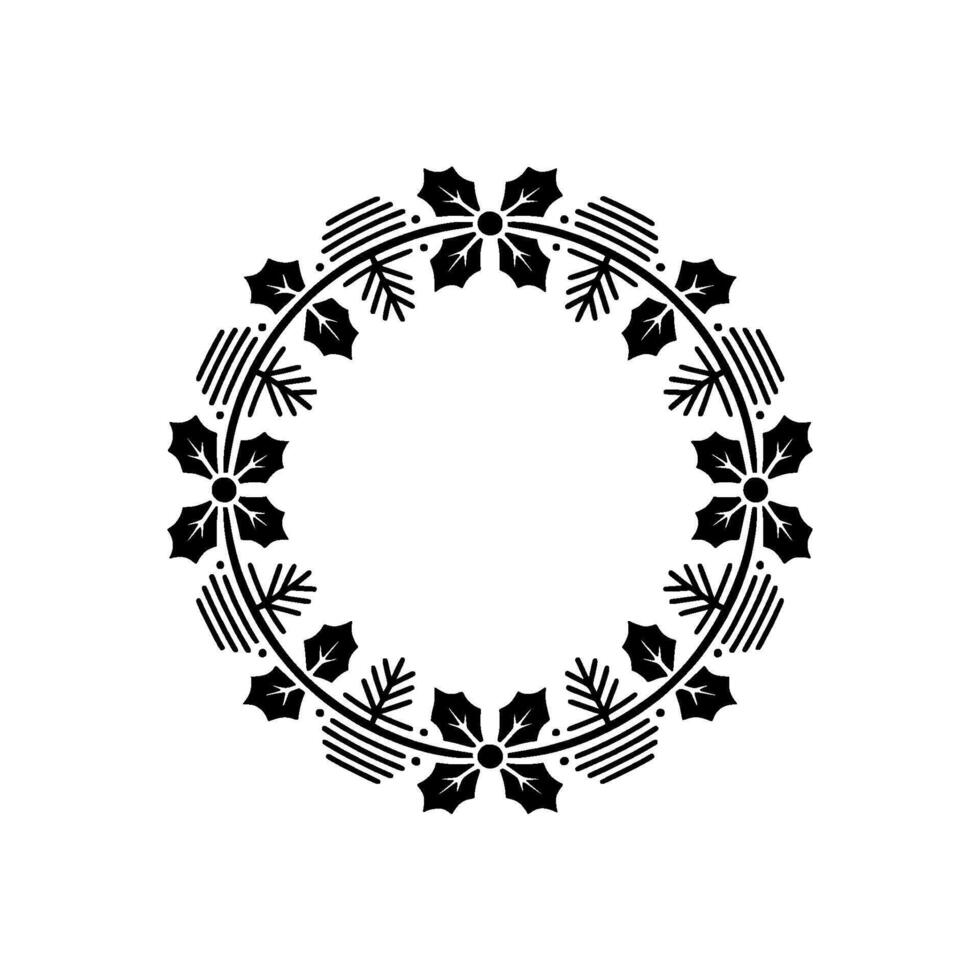 Elegant Black White Christmas Wreath Ornament on White Background vector