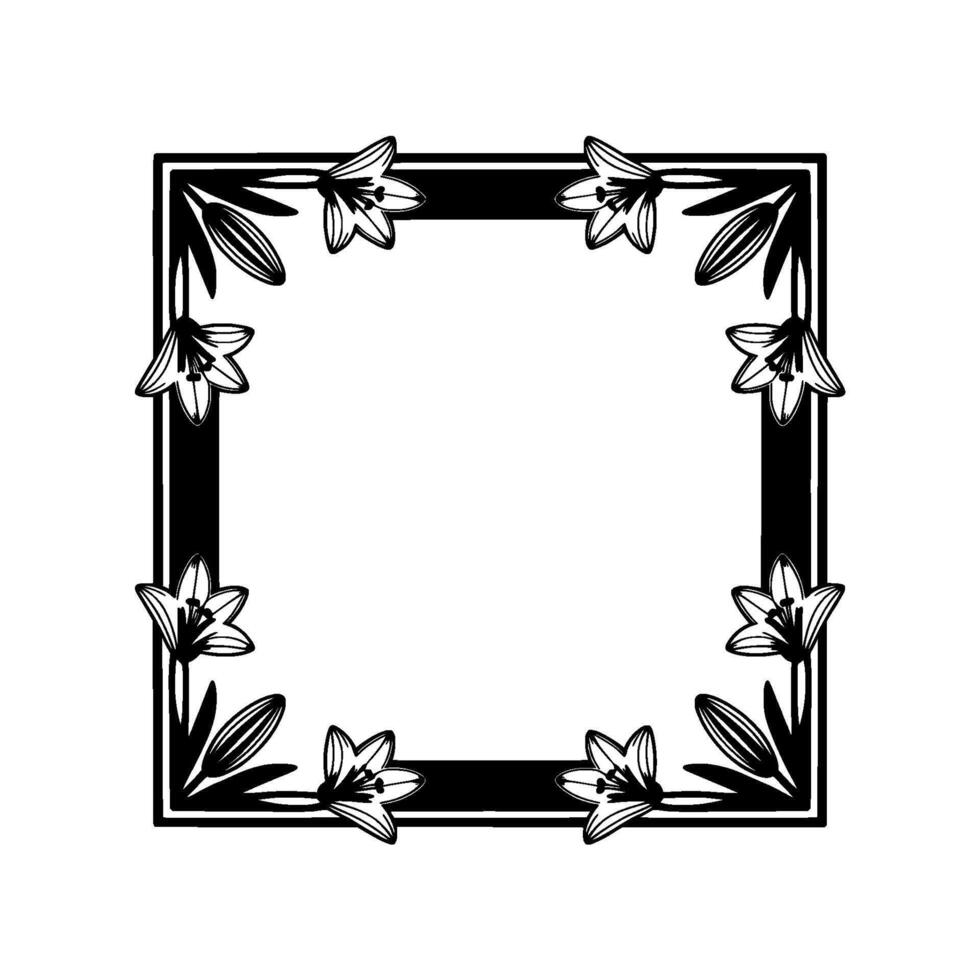 Elegant Floral Frame Silhouette, Black and White, Empty Space vector