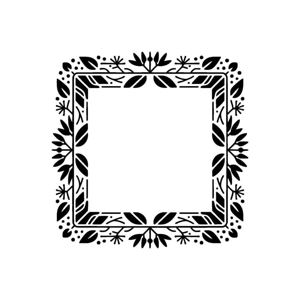 Minimalist Floral Frame Black White Decorative Border vector