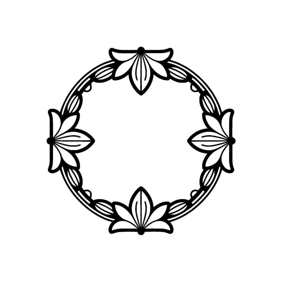 Elegant Floral Circle Frame in Black White Decorative vector