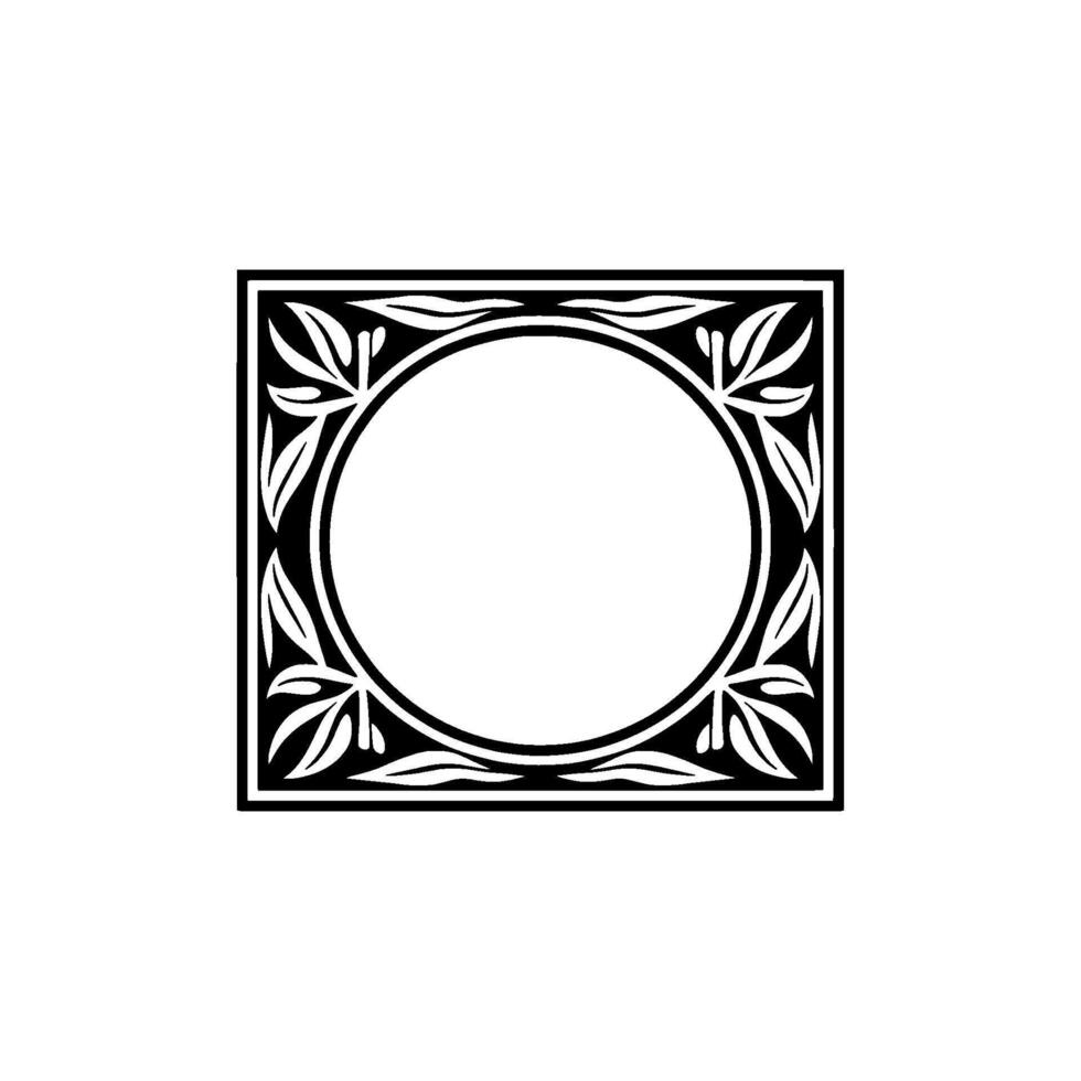 Elegant Black and White Floral Frame Circle and Square vector
