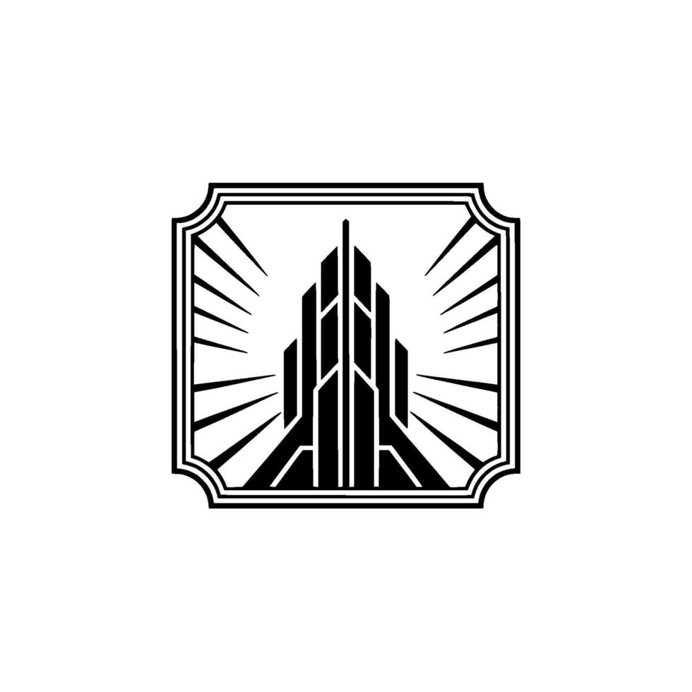 Art Deco Tower , Bold Black White, Retro vector