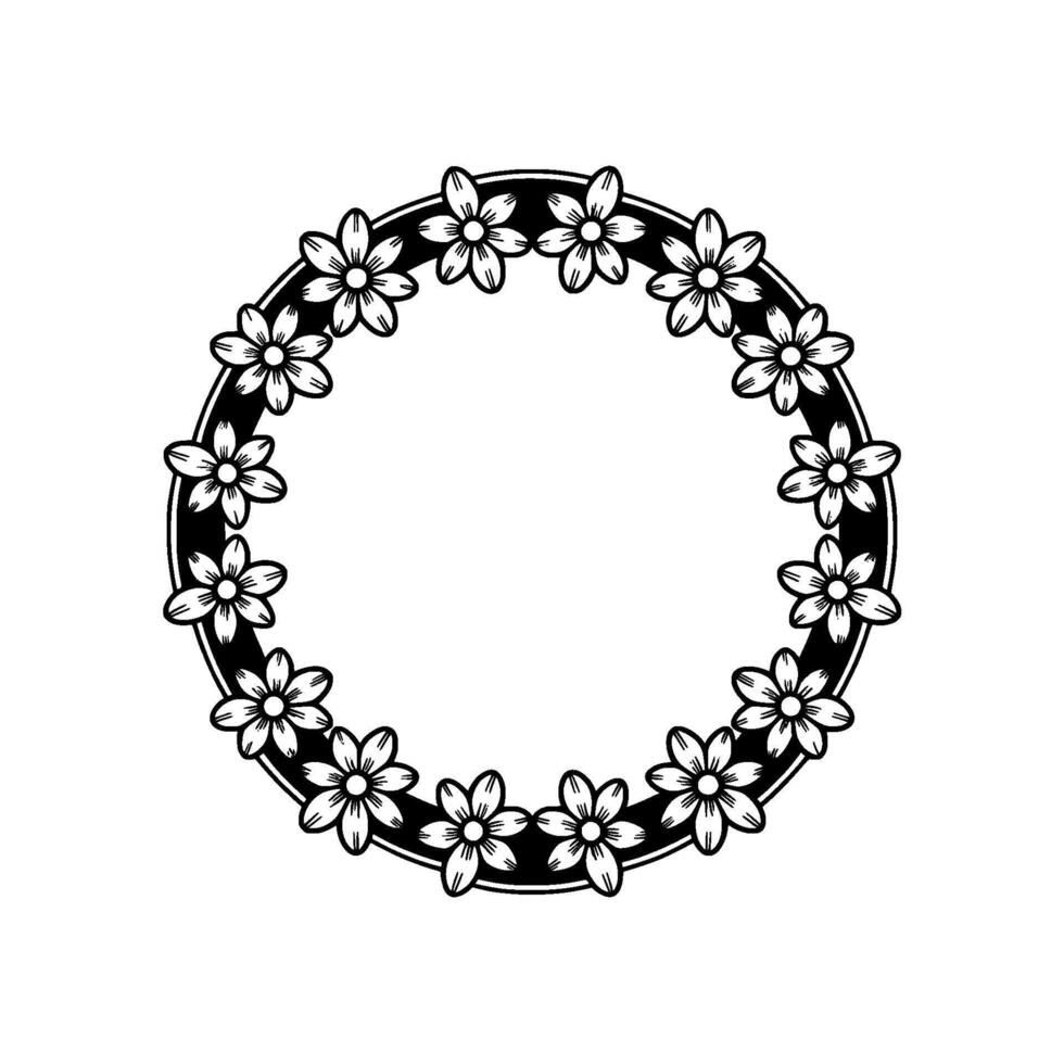 Black White Floral Wreath Elegant Frame, Minimalist vector