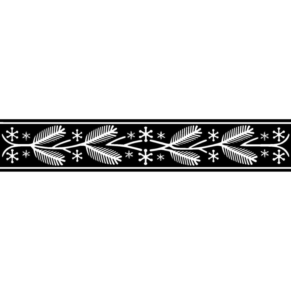 Monochrome Winter Border Pine Sprigs, Snowflakes, Decorative vector
